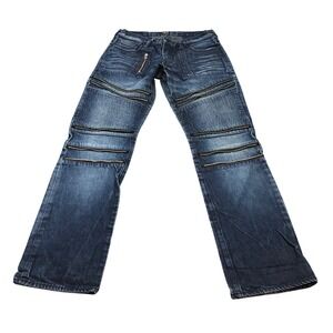 PRPS Moto Biker Jeans Mens 34 Blue Ribbed Zipper Detail Button Fly Denim